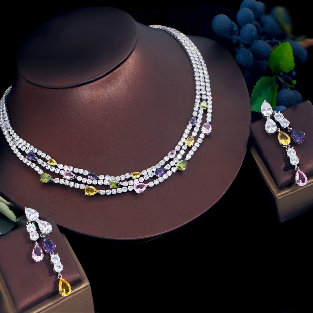 ThreeGraces-Shiny-Colorful-Cubic-Zirconia-3-Rows-Multi-Layer-Bridal-Wedding-Choker-Necklace-Earrings-3256804683885886-12