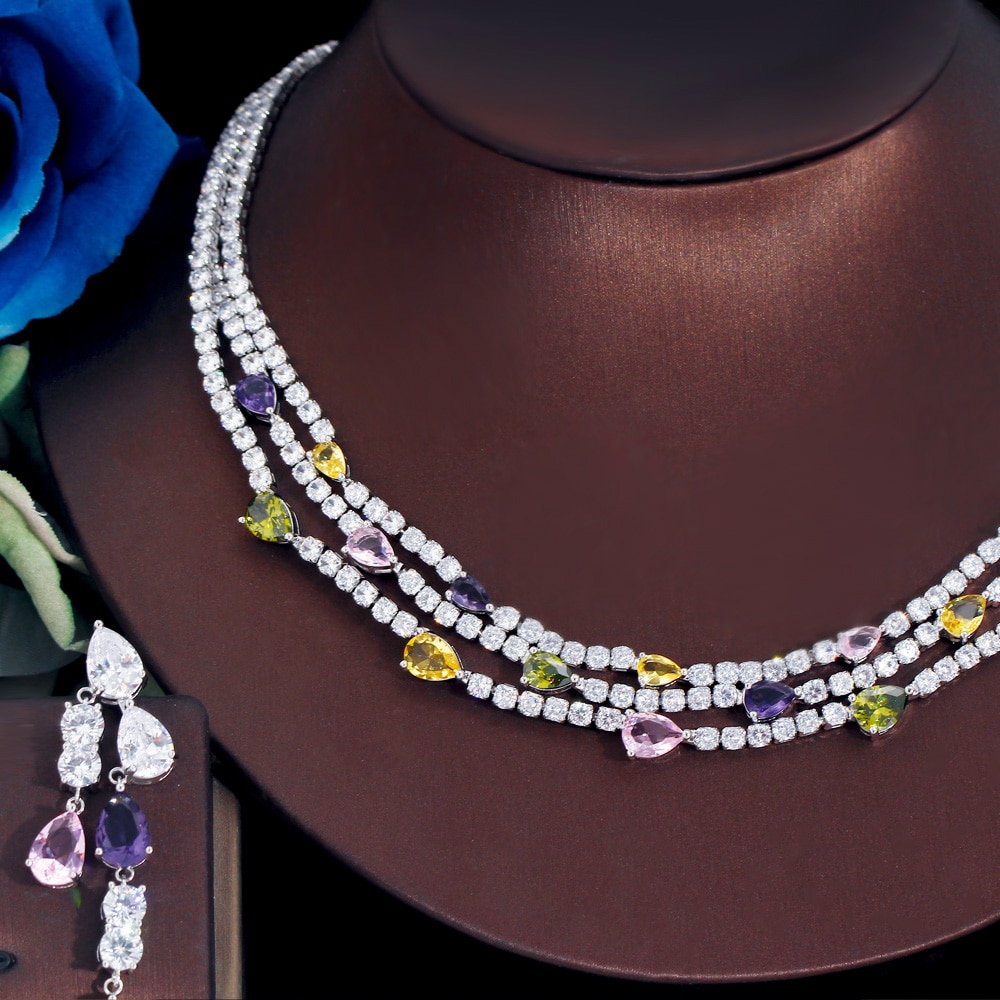 ThreeGraces-Shiny-Colorful-Cubic-Zirconia-3-Rows-Multi-Layer-Bridal-Wedding-Choker-Necklace-Earrings-3256804683885886-9