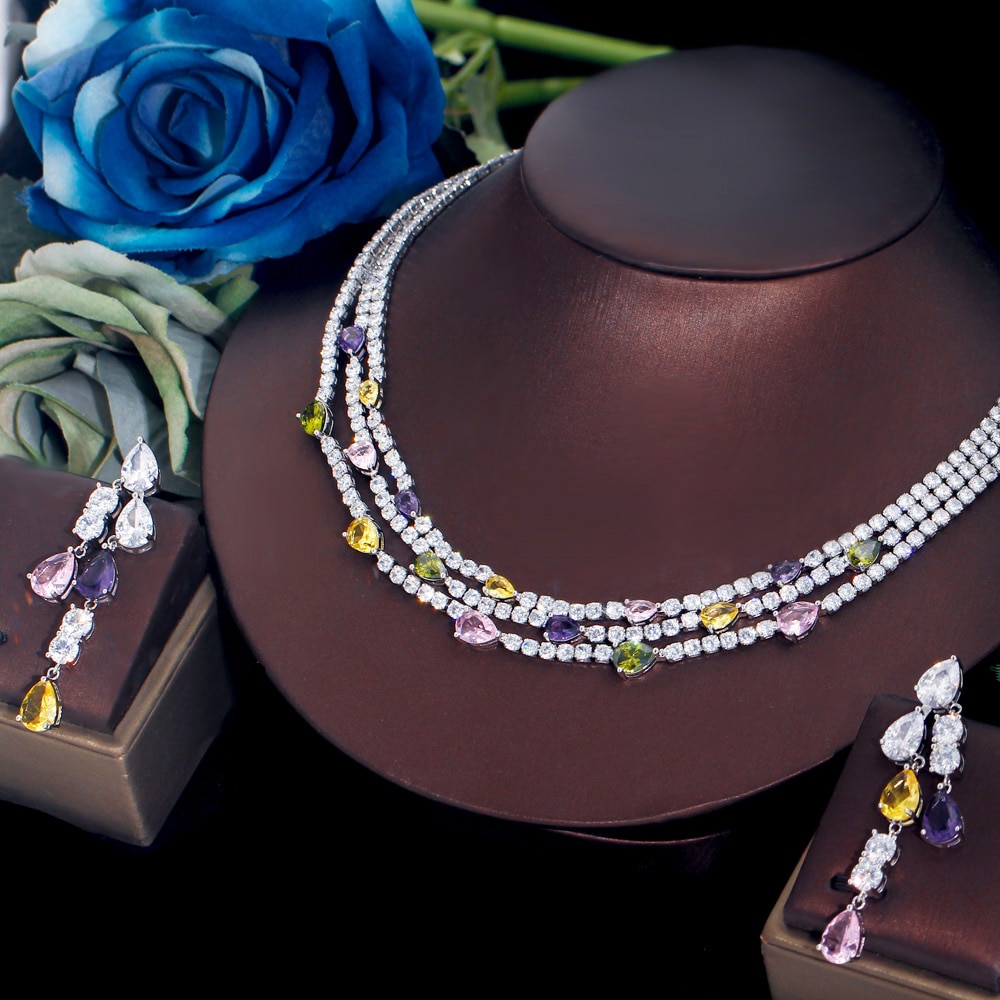 ThreeGraces-Shiny-Colorful-Cubic-Zirconia-3-Rows-Multi-Layer-Bridal-Wedding-Choker-Necklace-Earrings-3256804683885886-10