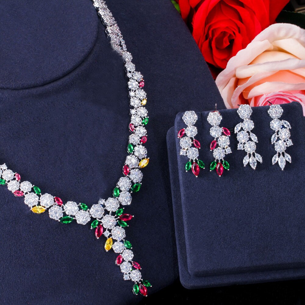 ThreeGraces-Shiny-Multicolor-Flower-Cubic-Zirconia-Long-Wedding-Bridal-Necklace-Earrings-Costume-Jew-4000511721351-4