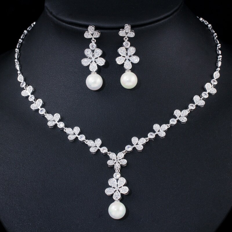 ThreeGraces-Sparkling-White-Cubic-Zirconia-Leaf-Shape-Long-Drop-Pearl-Earrings-Necklace-for-Bridal-W-4000263620642-9