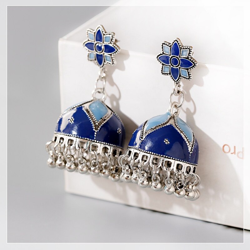 Vintage-Blue-Flower-Big-Bells-Ladies-Earrings-Boho-Jewelry-Antique-Silver-Color-Dripping-Oil-Jhumka--4001349925221-5