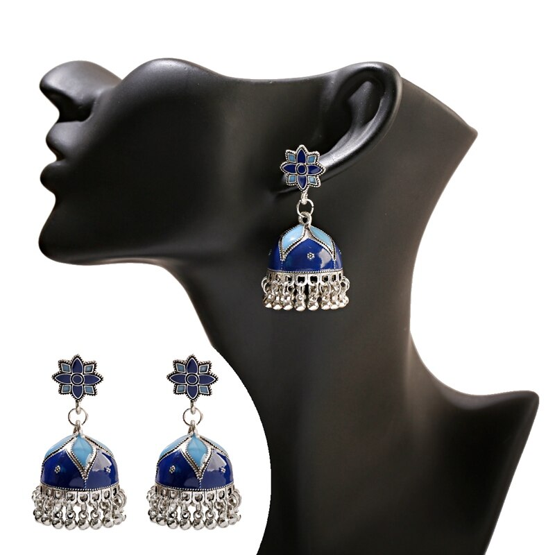 Vintage-Blue-Flower-Big-Bells-Ladies-Earrings-Boho-Jewelry-Antique-Silver-Color-Dripping-Oil-Jhumka--4001349925221-9