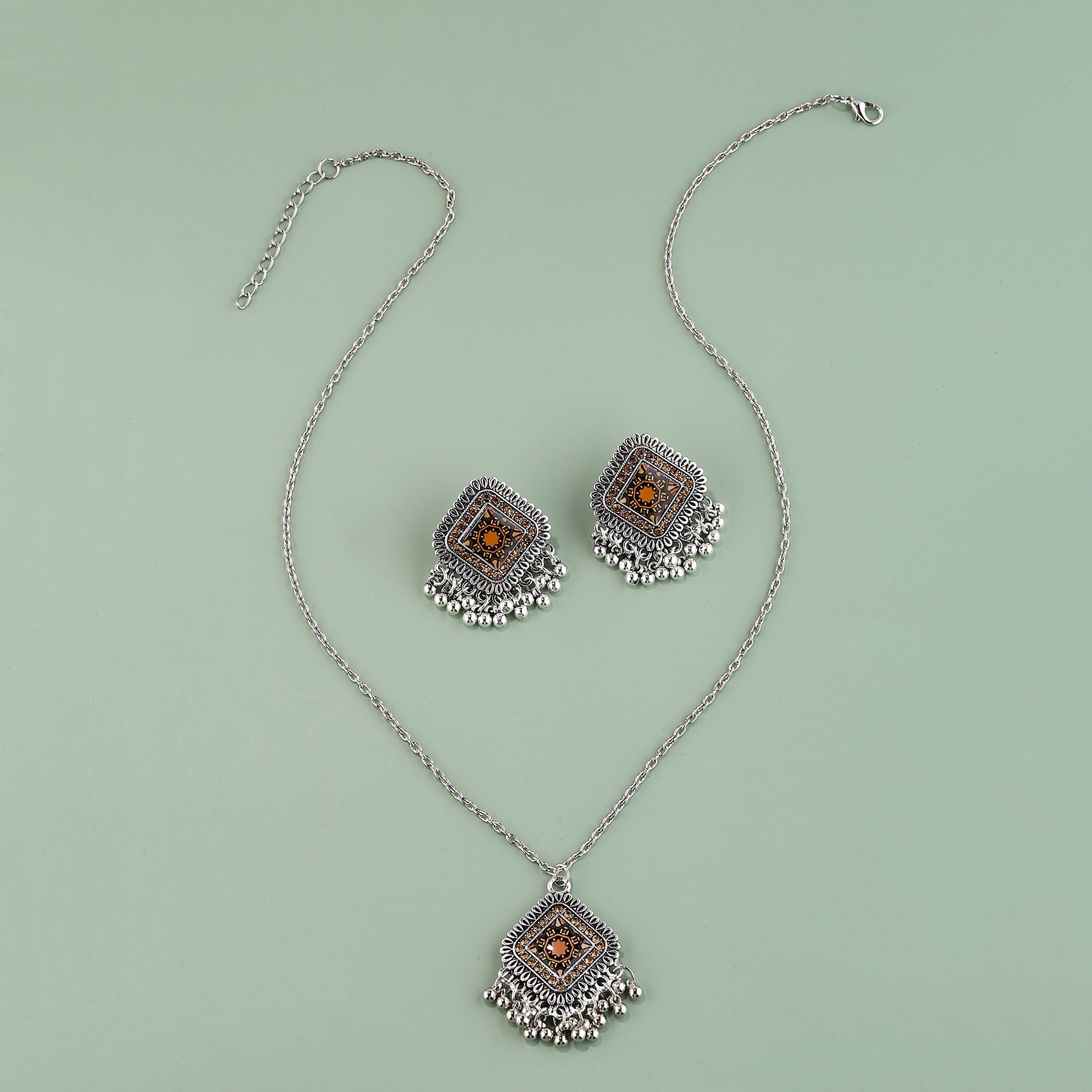 Vintage-Silver-Color-Flower-Jewelry-Sets-For-Women-Bell-Tassel-Necklaces-Earring-Bridal-Afghan-India-1005004536452730-3