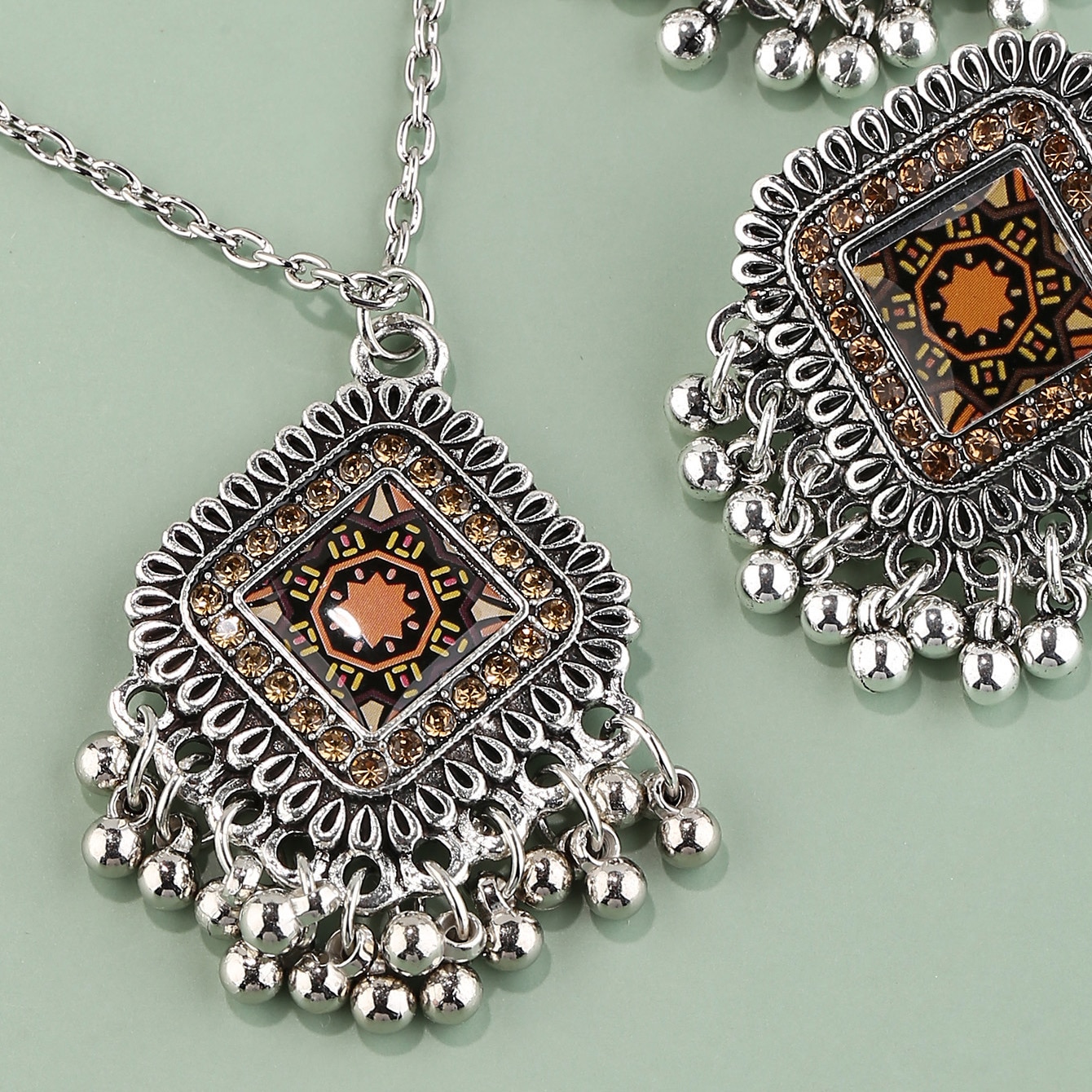 Vintage-Silver-Color-Flower-Jewelry-Sets-For-Women-Bell-Tassel-Necklaces-Earring-Bridal-Afghan-India-1005004536452730-4