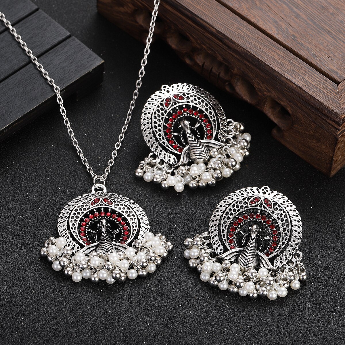 Vintage-Silver-Color-Jewelry-Sets-for-Women-Accessories-Ethnic-Geometric-Peacock-Crystal-Pendant-Nec-1005004941302824-5