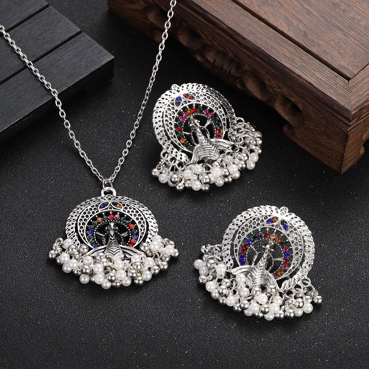 Vintage-Silver-Color-Jewelry-Sets-for-Women-Accessories-Ethnic-Geometric-Peacock-Crystal-Pendant-Nec-1005004941302824-8