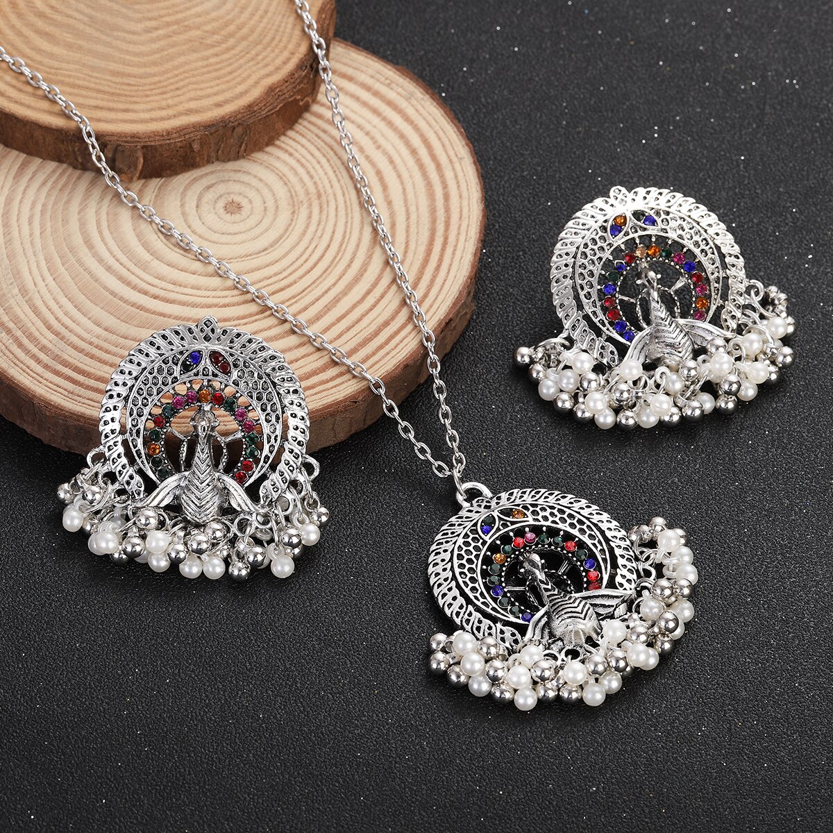Vintage-Silver-Color-Jewelry-Sets-for-Women-Accessories-Ethnic-Geometric-Peacock-Crystal-Pendant-Nec-1005004941302824-9