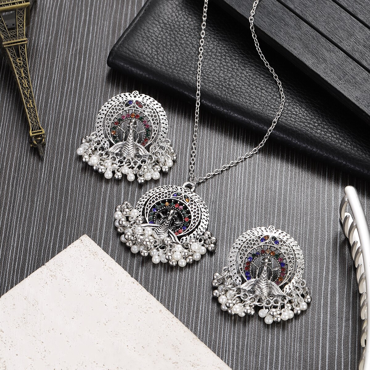 Vintage-Silver-Color-Jewelry-Sets-for-Women-Accessories-Ethnic-Geometric-Peacock-Crystal-Pendant-Nec-1005004941302824-10